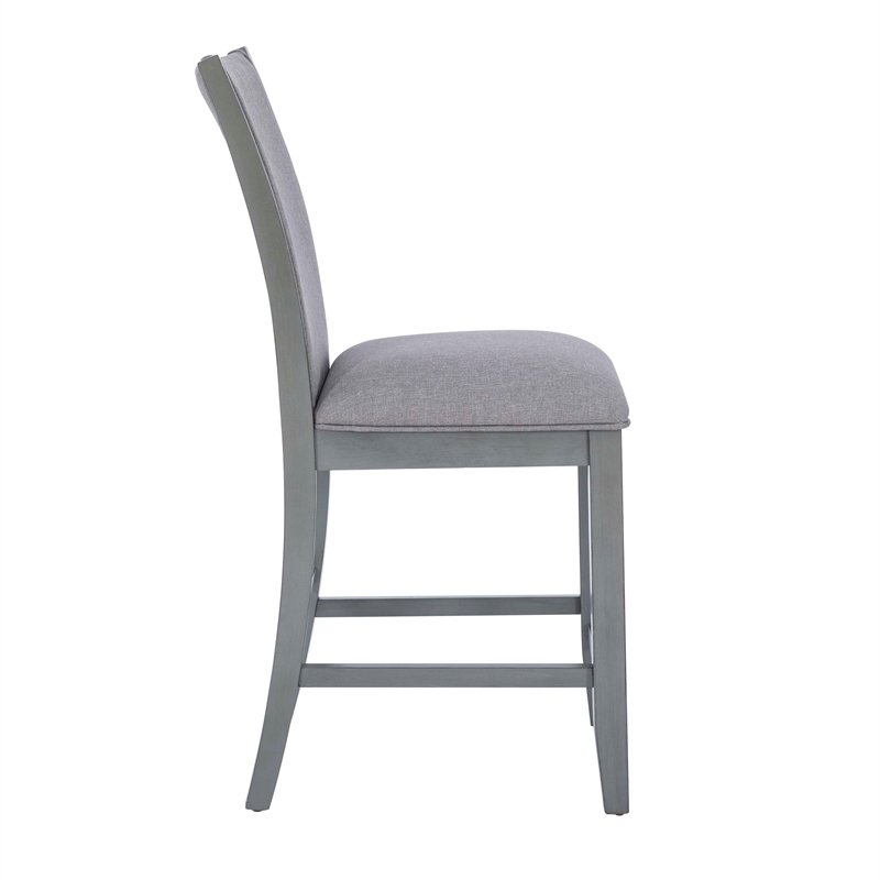 Bowery Hill Set of 2 Light Gray Upholstered Wood Counter Stools in Gray Stain