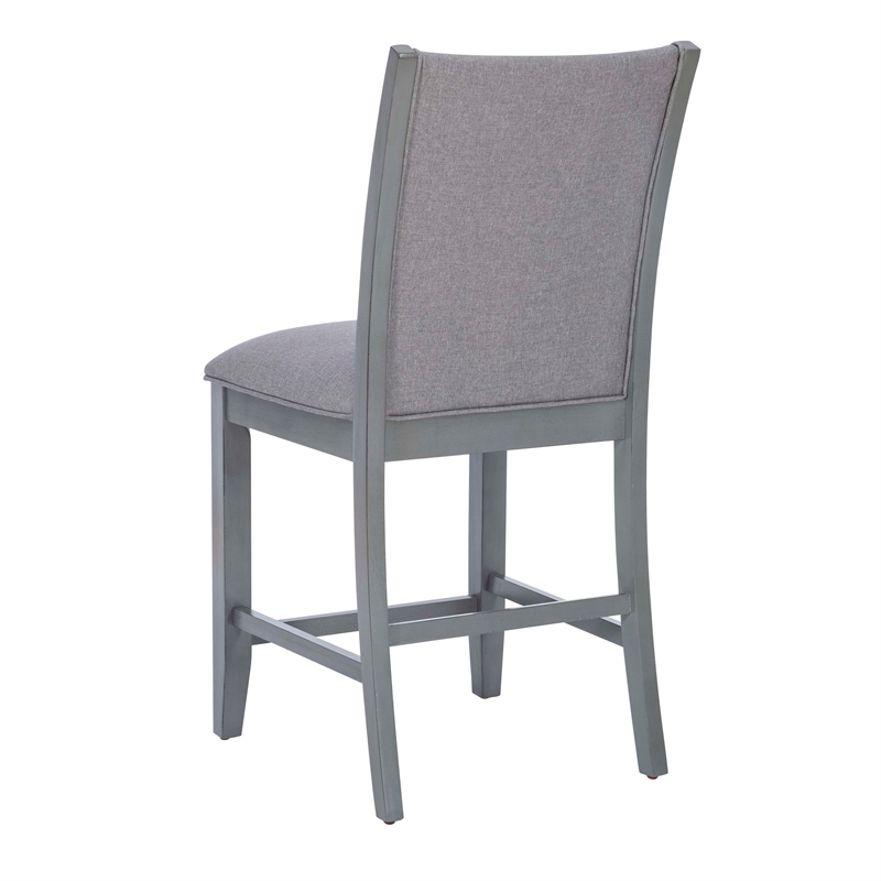 Bowery Hill Set of 2 Light Gray Upholstered Wood Counter Stools in Gray Stain