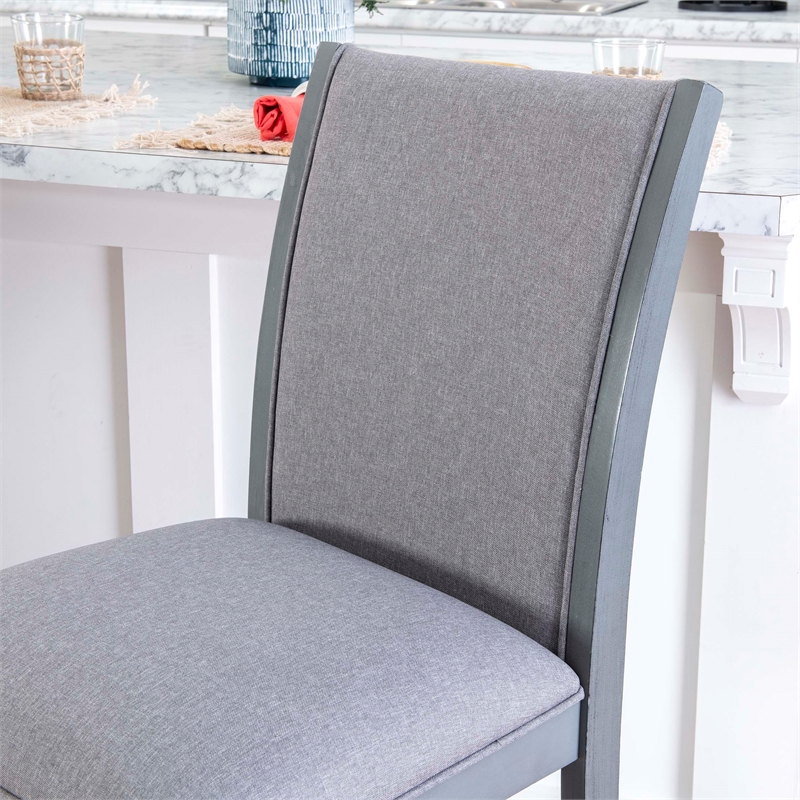 Bowery Hill Set of 2 Light Gray Upholstered Wood Counter Stools in Gray Stain