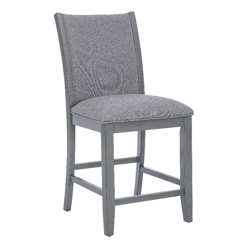 Bowery Hill Set of 2 Light Gray Upholstered Wood Counter Stools in Gray Stain