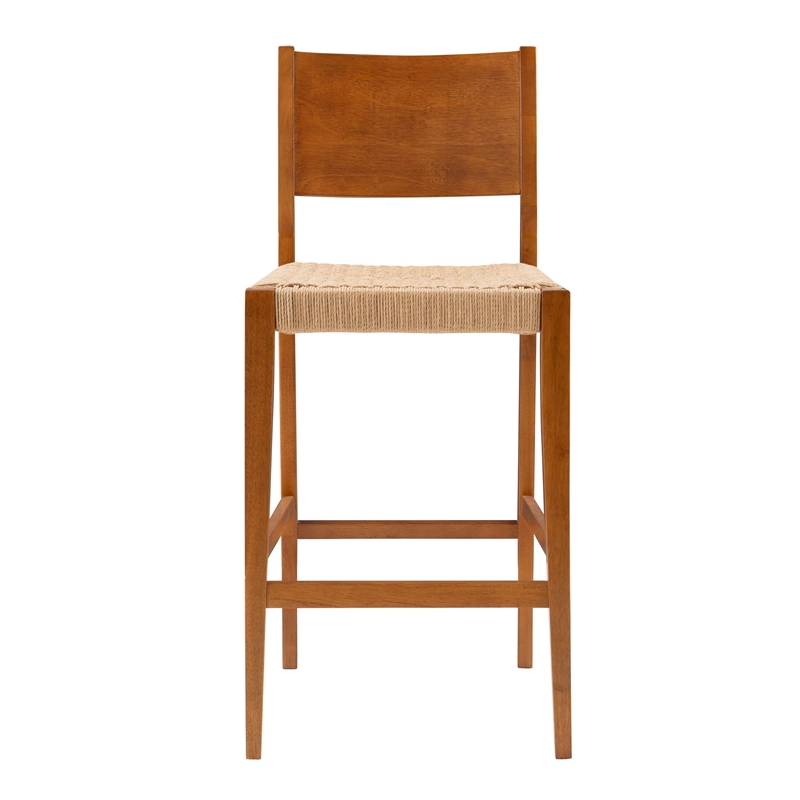 Bowery Hill Wood 2 Tone Barstools Handwoven Rope Seat Set of 2 in Brown Stain