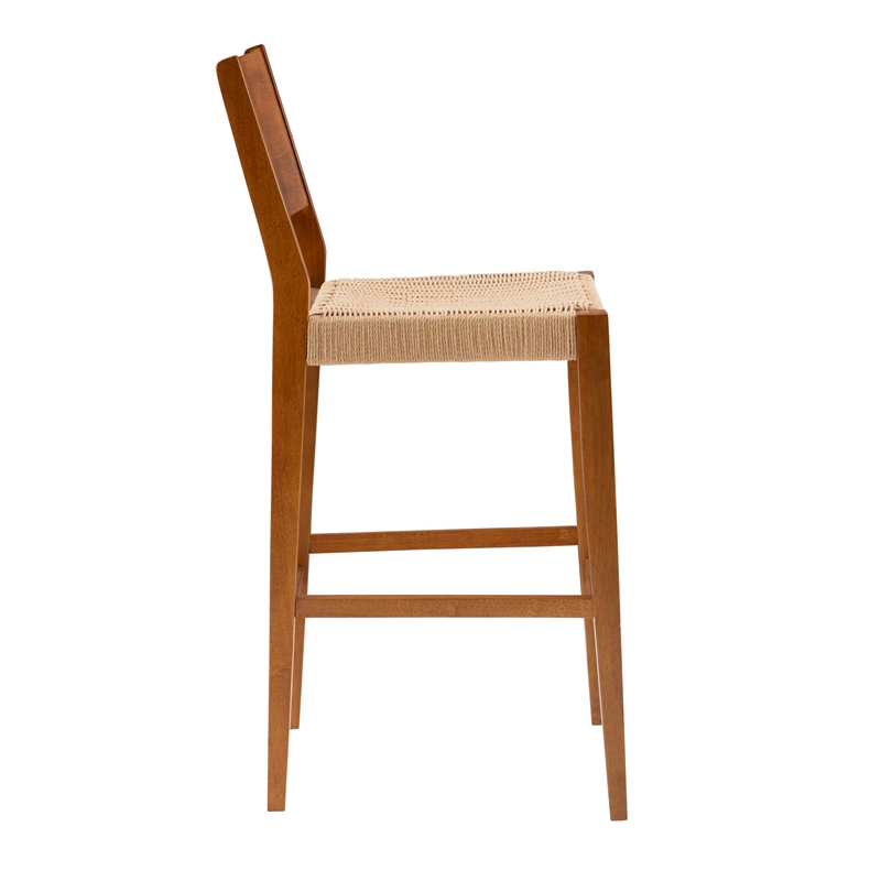 Bowery Hill Wood 2 Tone Barstools Handwoven Rope Seat Set of 2 in Brown Stain