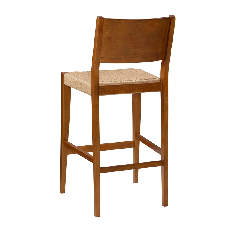 Bowery Hill Wood 2 Tone Barstools Handwoven Rope Seat Set of 2 in Brown Stain