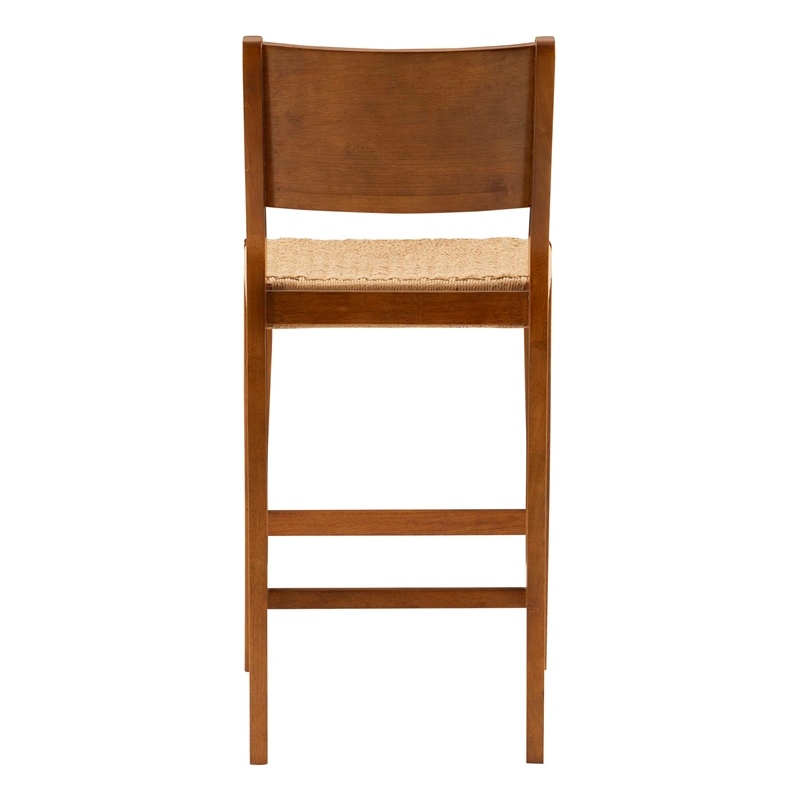 Bowery Hill Wood 2 Tone Barstools Handwoven Rope Seat Set of 2 in Brown Stain