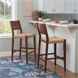 Bowery Hill Wood 2 Tone Barstools Handwoven Rope Seat Set of 2 in Brown Stain