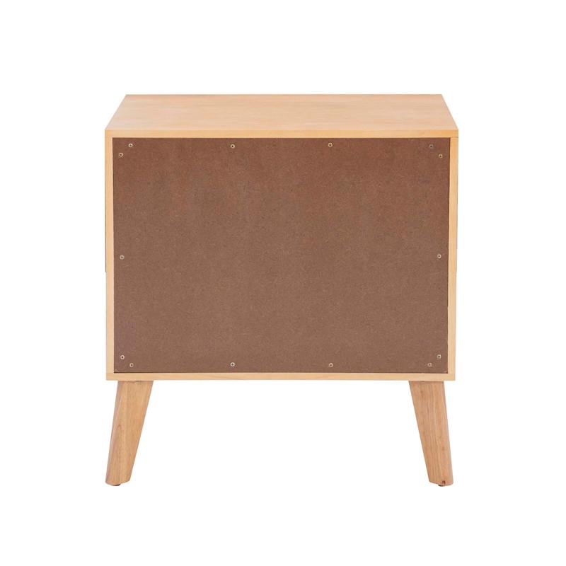 Bowery Hill Wood Nightstand 2 Drawers with Cane Front Panels in Natural Stain