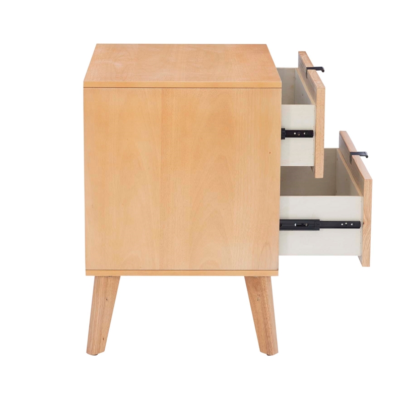 Bowery Hill Wood Nightstand 2 Drawers with Cane Front Panels in Natural Stain