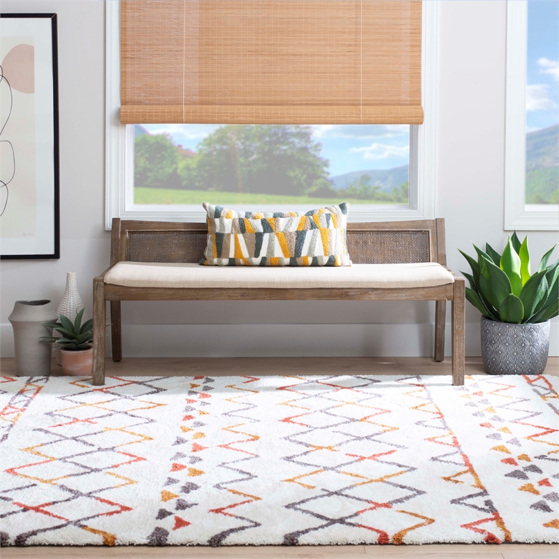 Bowery Hill Wood Bench Woven Cane Back Beige Padded Seat in Brown Stain Finish