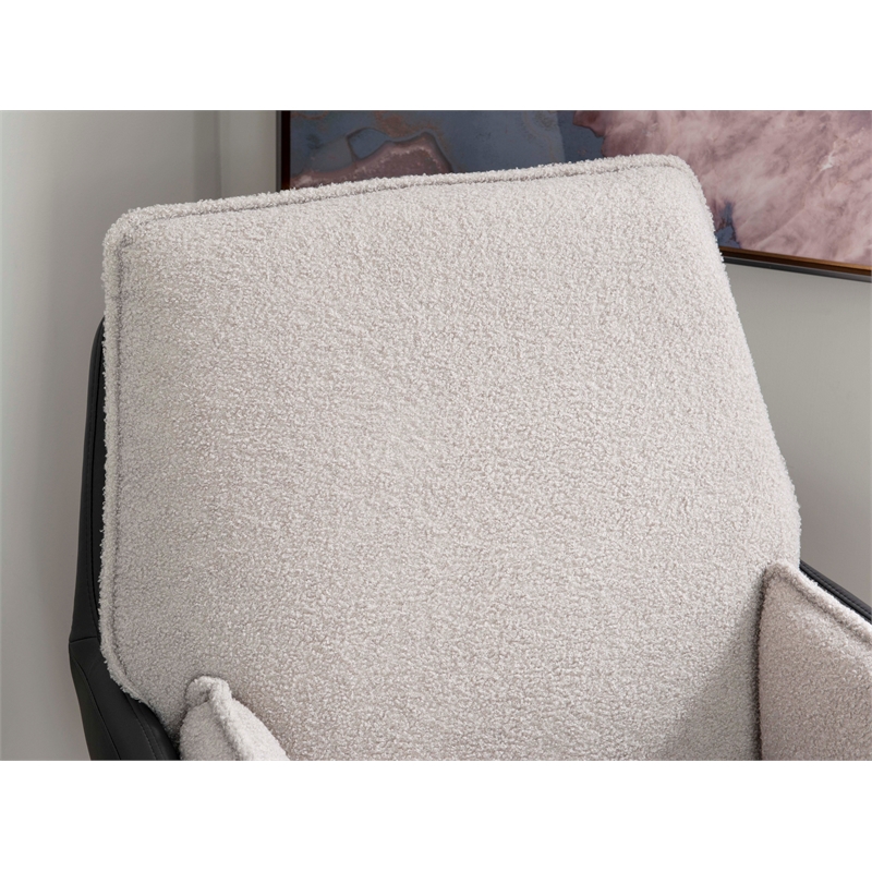 Bowery Hill Metal Adjustable Swivel Chair in Black Faux Leather and Gray Sherpa