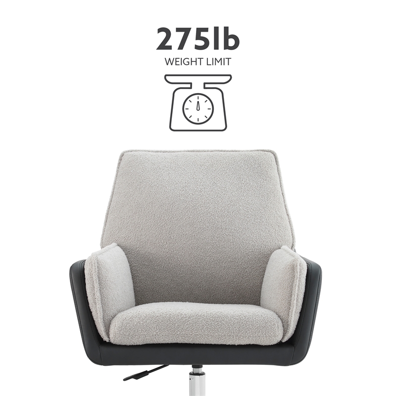 Bowery Hill Metal Adjustable Swivel Chair in Black Faux Leather and Gray Sherpa