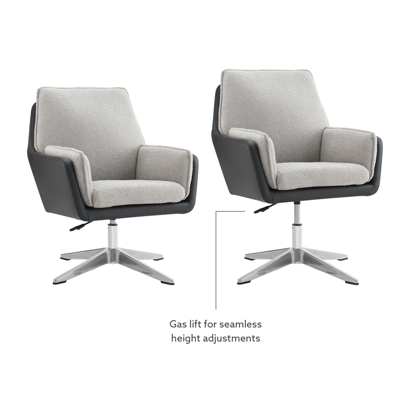 Bowery Hill Metal Adjustable Swivel Chair in Black Faux Leather and Gray Sherpa