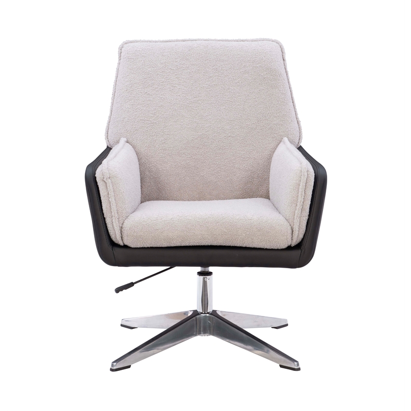 Bowery Hill Metal Adjustable Swivel Chair in Black Faux Leather and Gray Sherpa