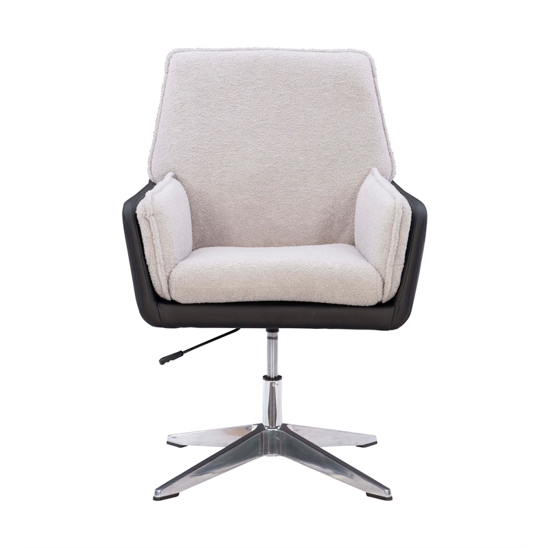 Bowery Hill Metal Adjustable Swivel Chair in Black Faux Leather and Gray Sherpa