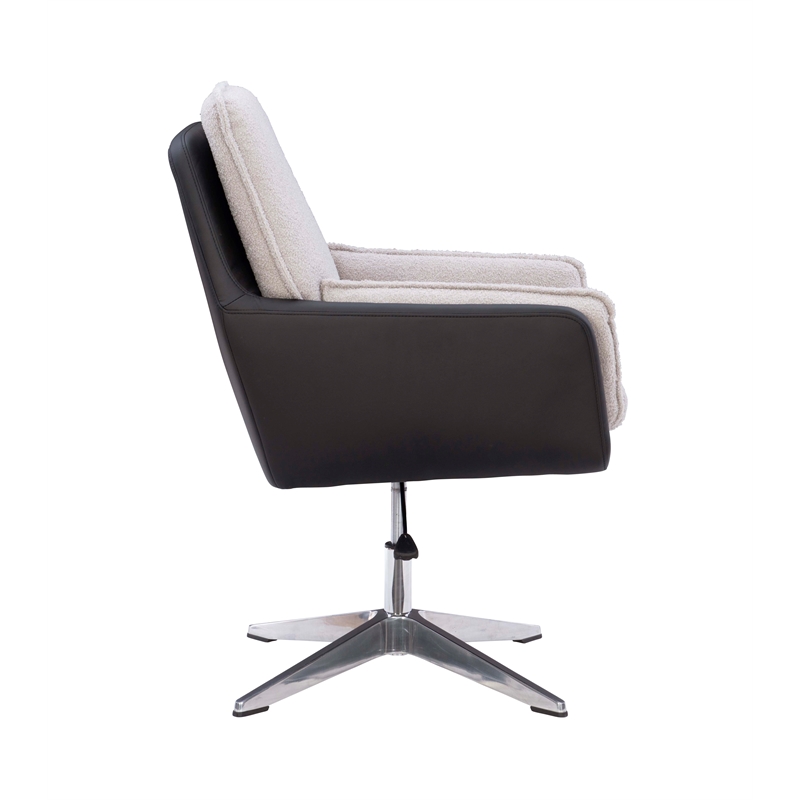 Bowery Hill Metal Adjustable Swivel Chair in Black Faux Leather and Gray Sherpa