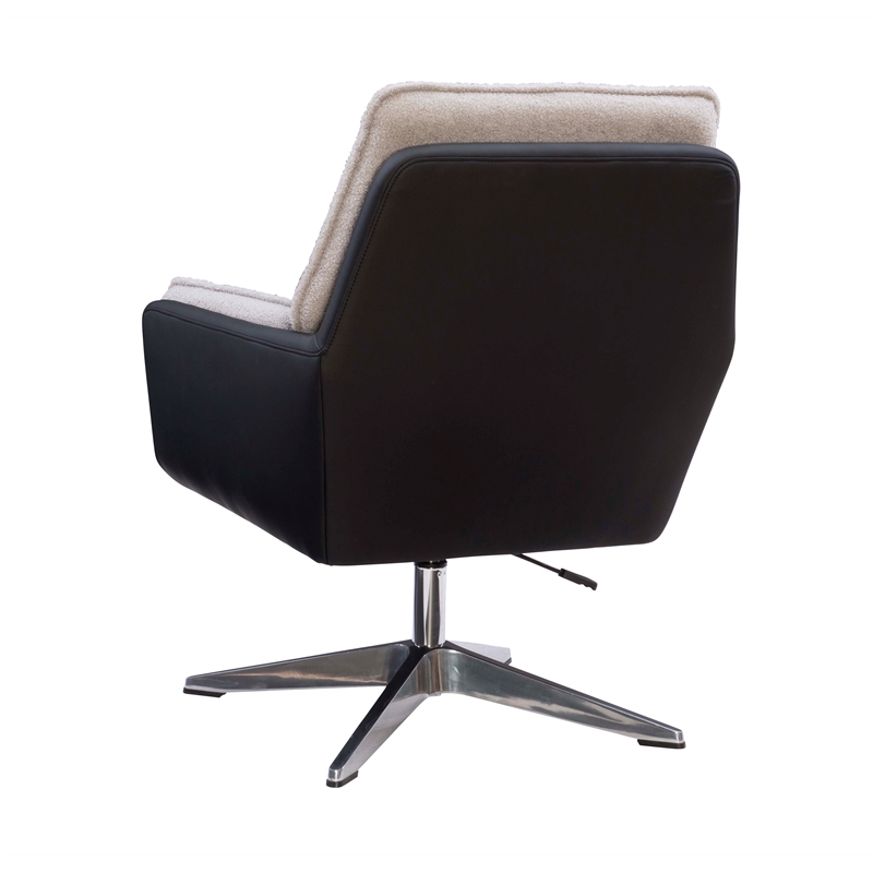 Bowery Hill Metal Adjustable Swivel Chair in Black Faux Leather and Gray Sherpa