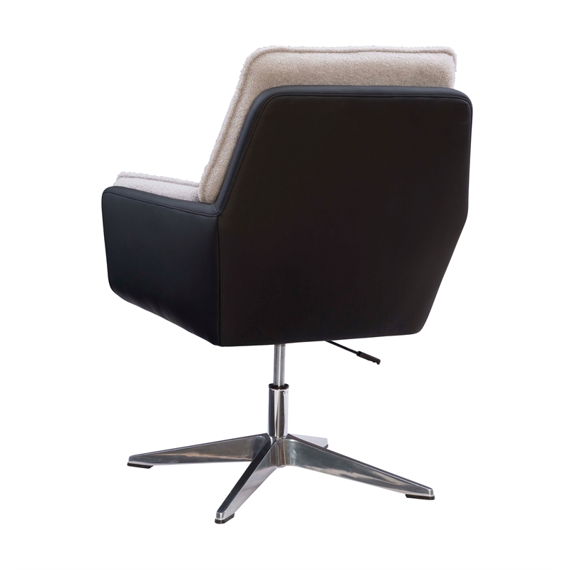 Bowery Hill Metal Adjustable Swivel Chair in Black Faux Leather and Gray Sherpa