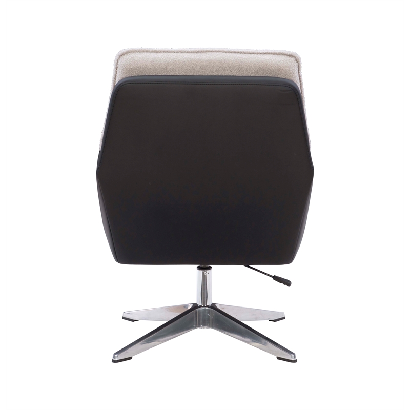 Bowery Hill Metal Adjustable Swivel Chair in Black Faux Leather and Gray Sherpa