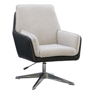 Bowery Hill Metal Adjustable Swivel Chair in Black Faux Leather and Gray Sherpa