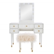 Bowery Hill MDF White Vanity Set Rectangular Fluffy Upholstered Stool 42