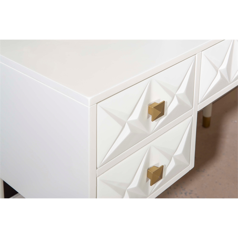 Bowery Hill MDF White Vanity Set Rectangular Fluffy Upholstered Stool 42