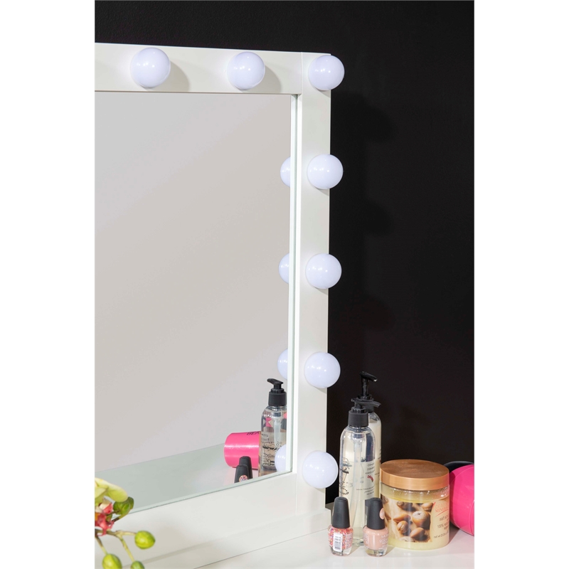Bowery Hill MDF White Vanity Set Rectangular Fluffy Upholstered Stool 42