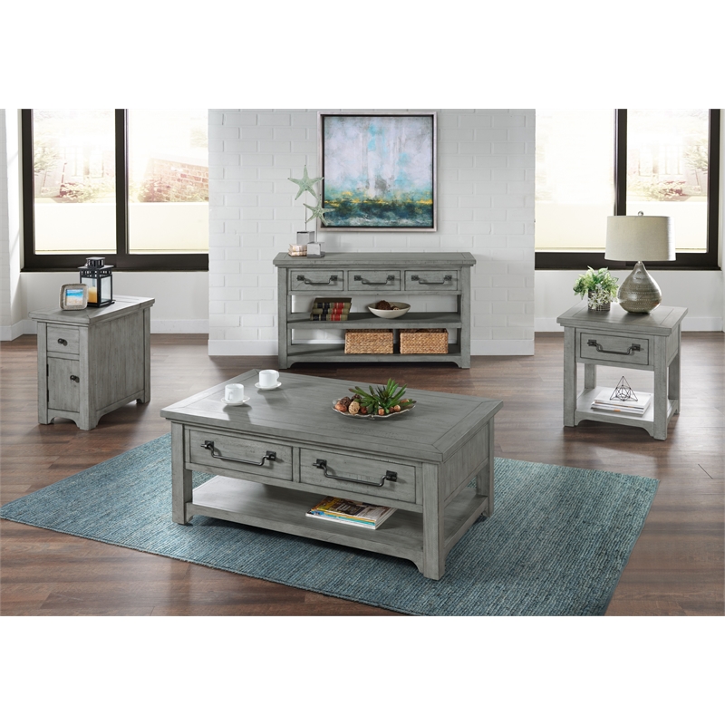 Bowery Hill Contemporary Dove Gray 3-Drawer Wood Sofa Console Table