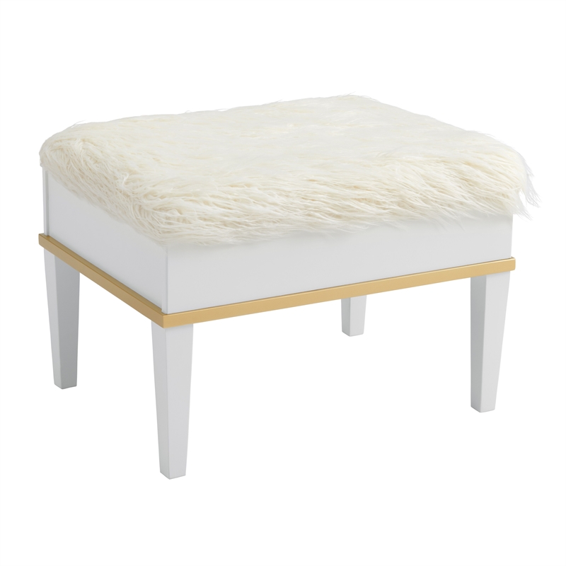 Bowery Hill Contemporary White and Gold Vanity with Mirror and Stool