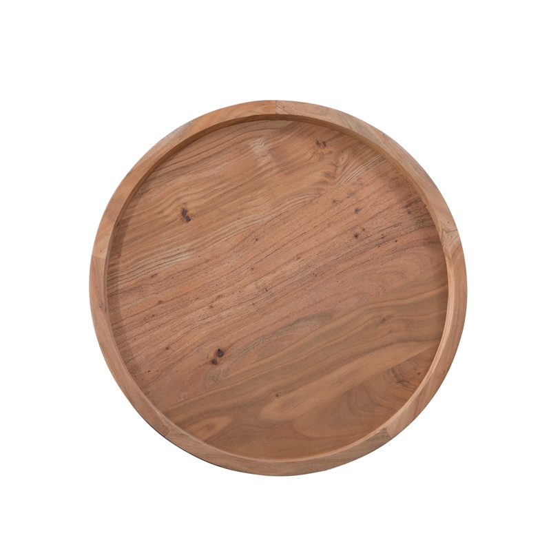 Bowery Hill Contemporary Round Wood End Table with Tray Top in Natural