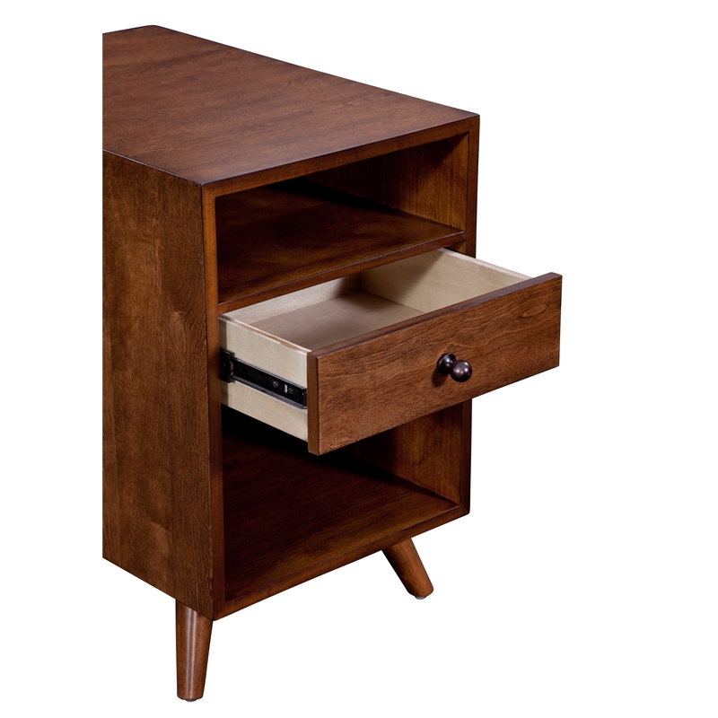Bowery Hill Brown Mid-Century Modern Wood Chairside End Table with Power