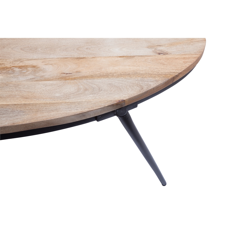 Bowery Hill Natural Solid Wood Top and Black Metal Base Oval Coffee Table