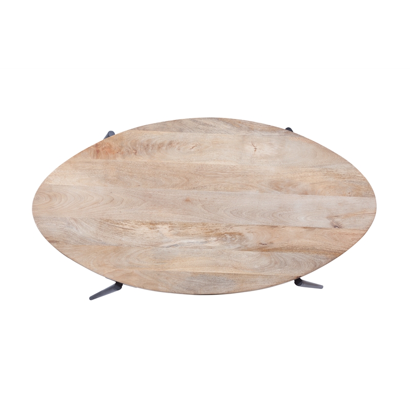 Bowery Hill Natural Solid Wood Top and Black Metal Base Oval Coffee Table
