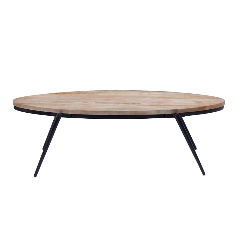 Bowery Hill Natural Solid Wood Top and Black Metal Base Oval Coffee Table