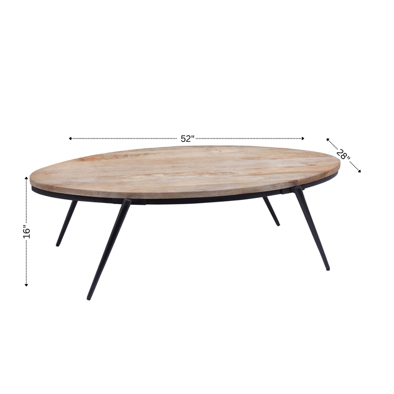 Bowery Hill Natural Solid Wood Top and Black Metal Base Oval Coffee Table