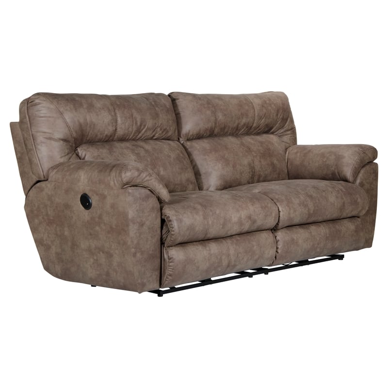 Bowery Hill Modern Power Reclining Sofa in Brown Polyester Fabric