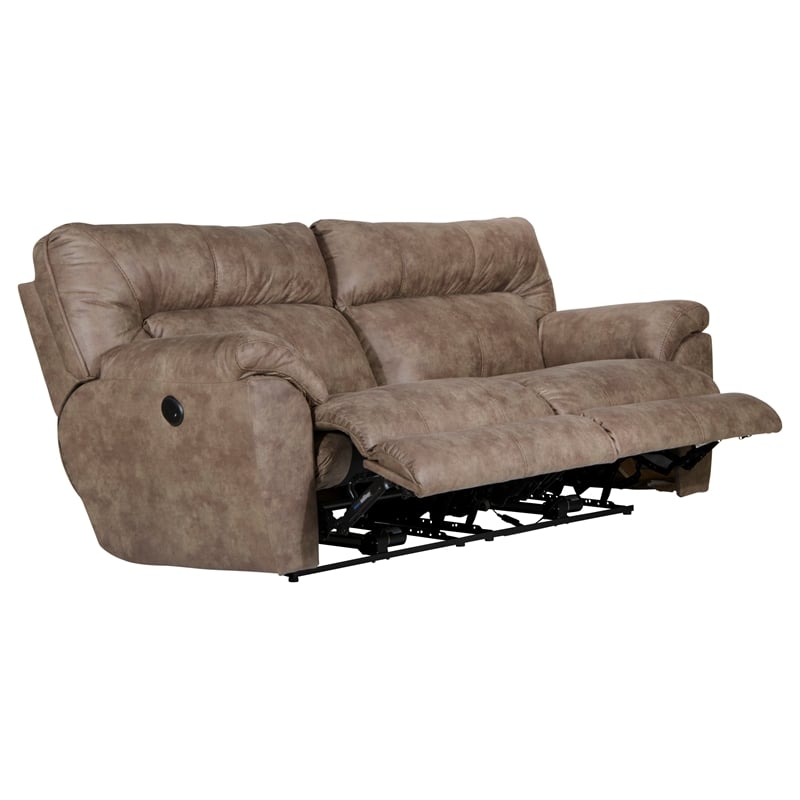 Bowery Hill Modern Power Reclining Sofa in Brown Polyester Fabric