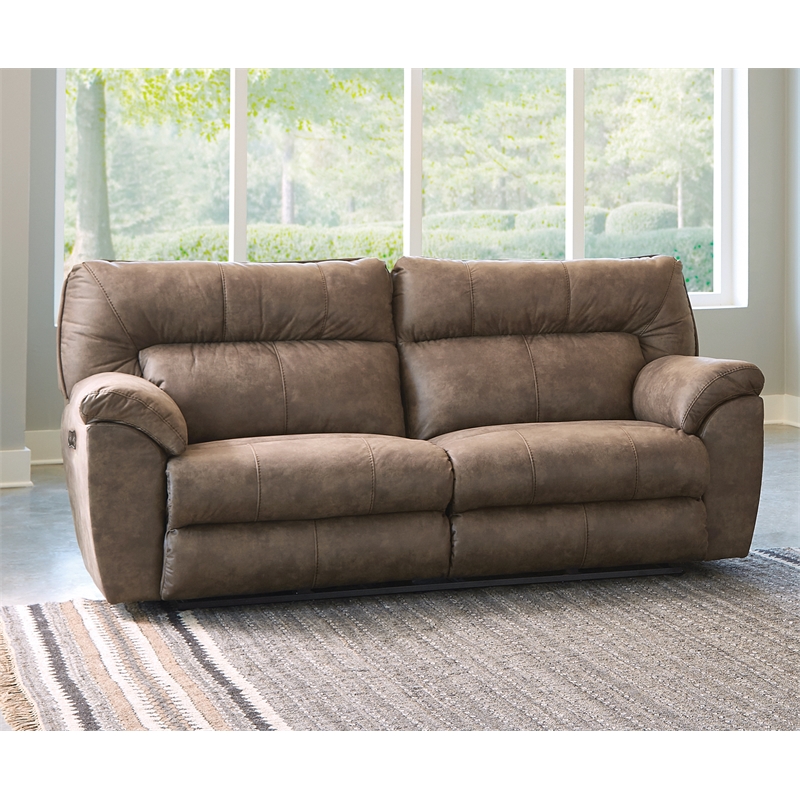 Bowery Hill Modern Power Reclining Sofa in Brown Polyester Fabric