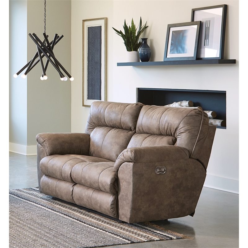 Bowery Hill Power Reclining Loveseat in Brown Polyester Fabric