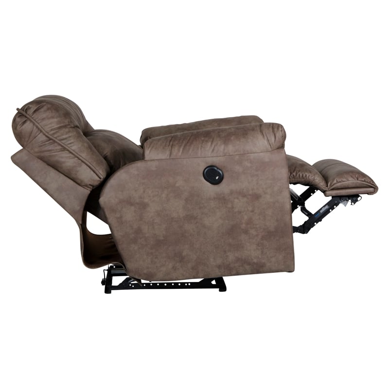 Bowery Hill Power Wall Hugger Recliner in Brown Polyester Fabric