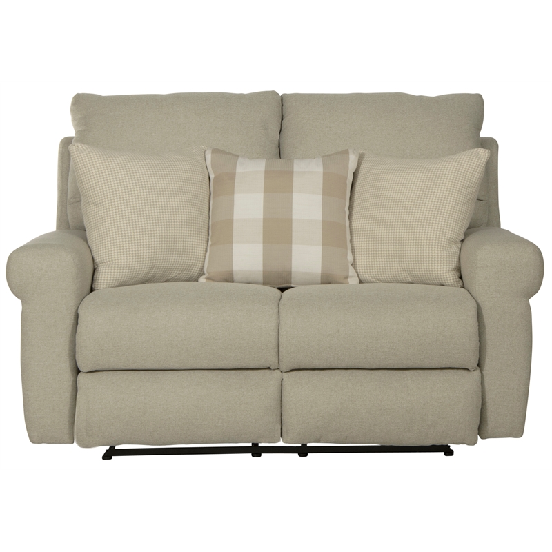 Bowery Hill Lay Flat Reclining Loveseat in Beige Polyester Fabric