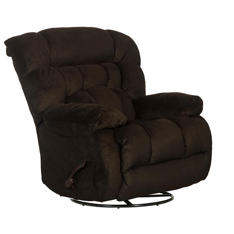Bowery Hill Chaise Swivel Glider Recliner in Brown Polyester Fabric