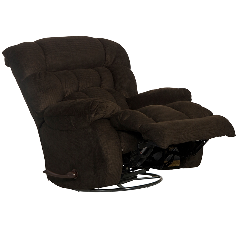 Bowery Hill Chaise Swivel Glider Recliner in Brown Polyester Fabric