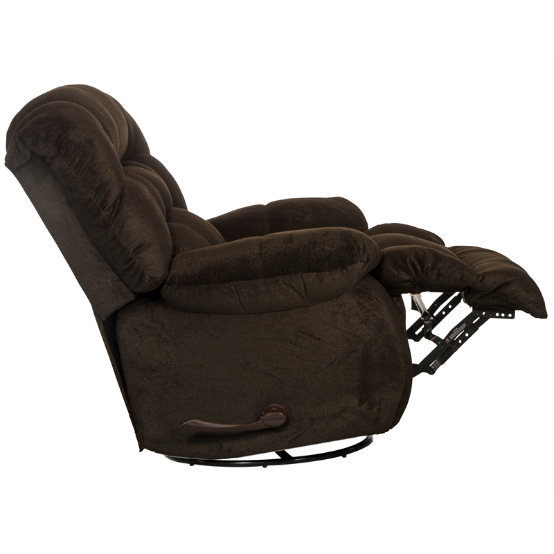 Bowery Hill Chaise Swivel Glider Recliner in Brown Polyester Fabric
