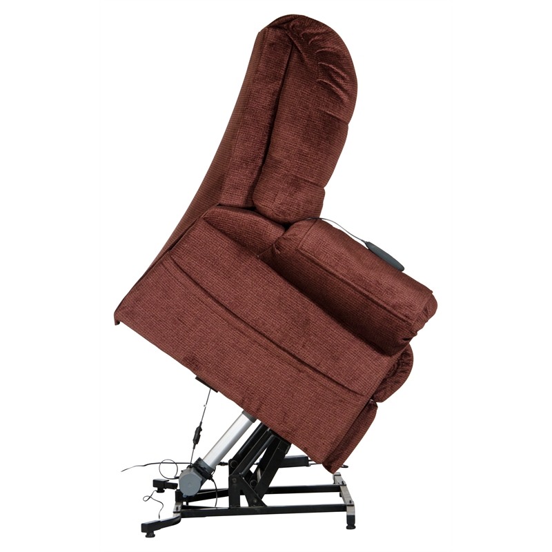 Bowery Hill Power Lift Assist Lay Flat Recliner in Merlot Polyester Fabric