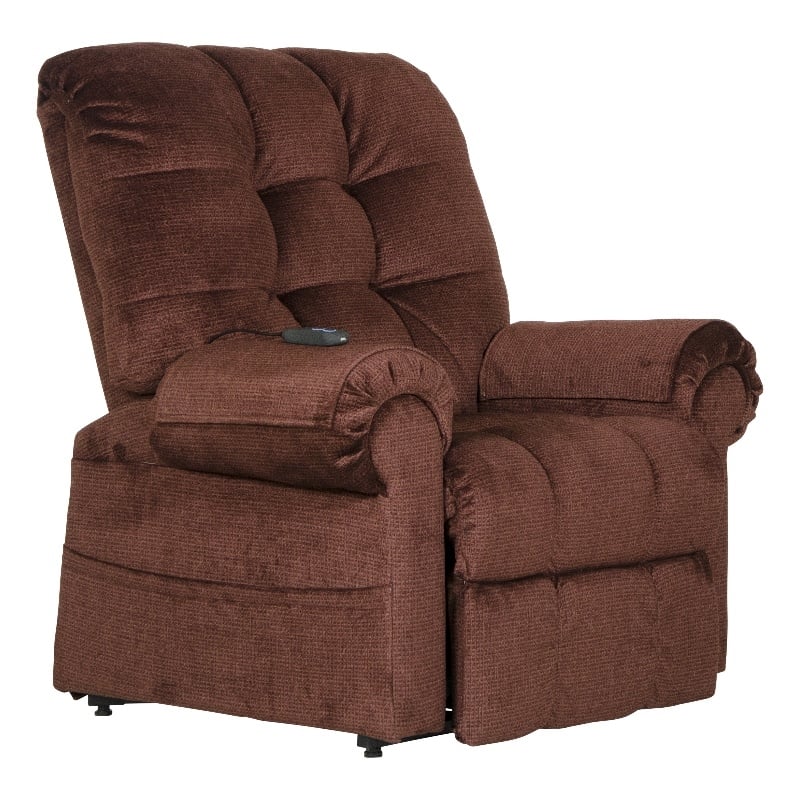 Bowery Hill Power Lift Assist Lay Flat Recliner in Merlot Polyester Fabric