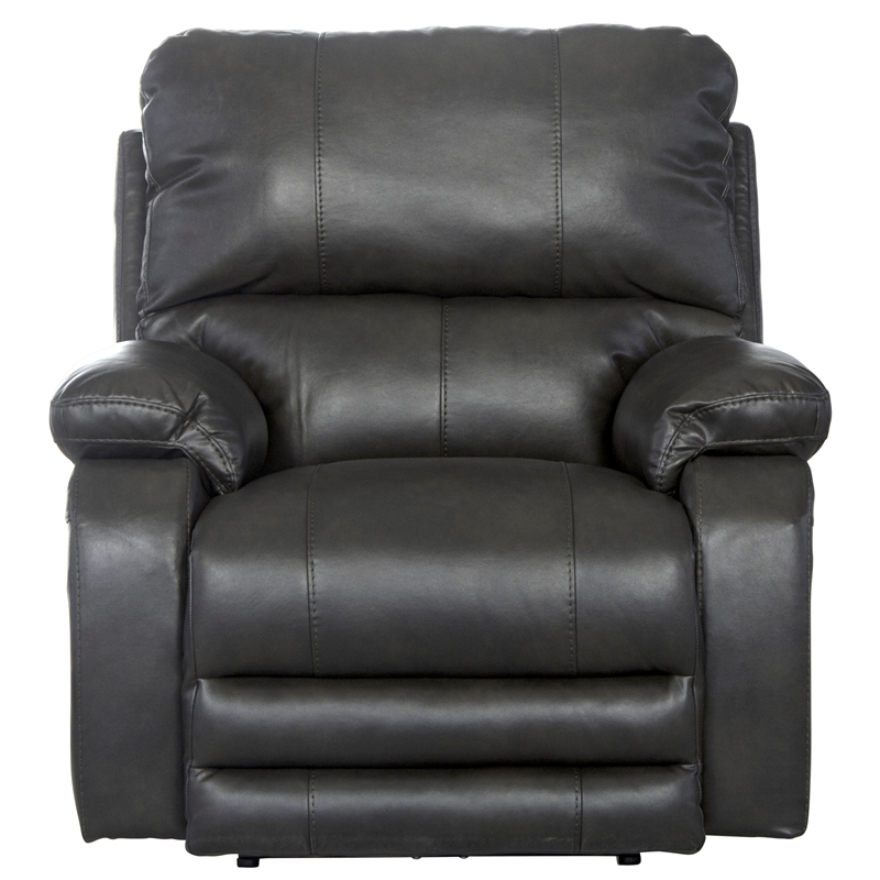 Bowery Hill Power Lay Flat Recliner with Power Headrest in Gray Faux Leather