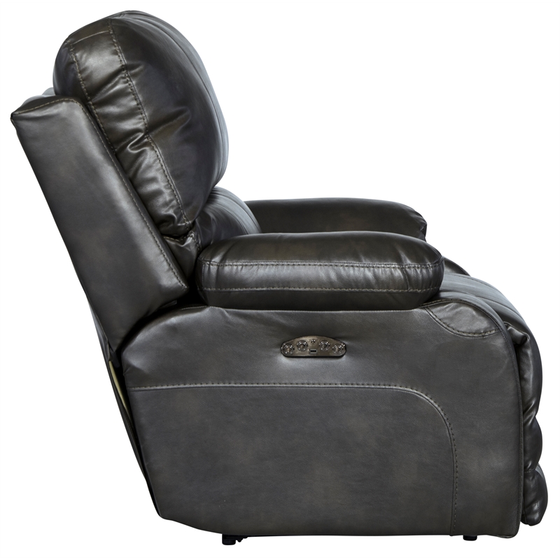Bowery Hill Power Lay Flat Recliner with Power Headrest in Gray Faux Leather