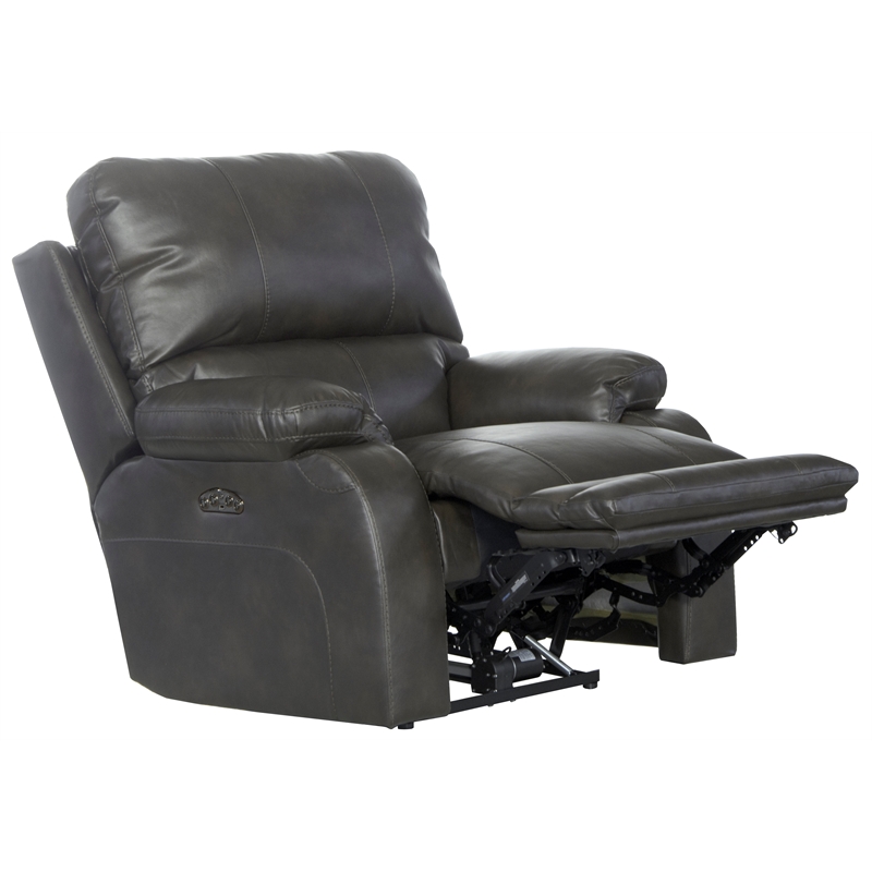 Bowery Hill Power Lay Flat Recliner with Power Headrest in Gray Faux Leather