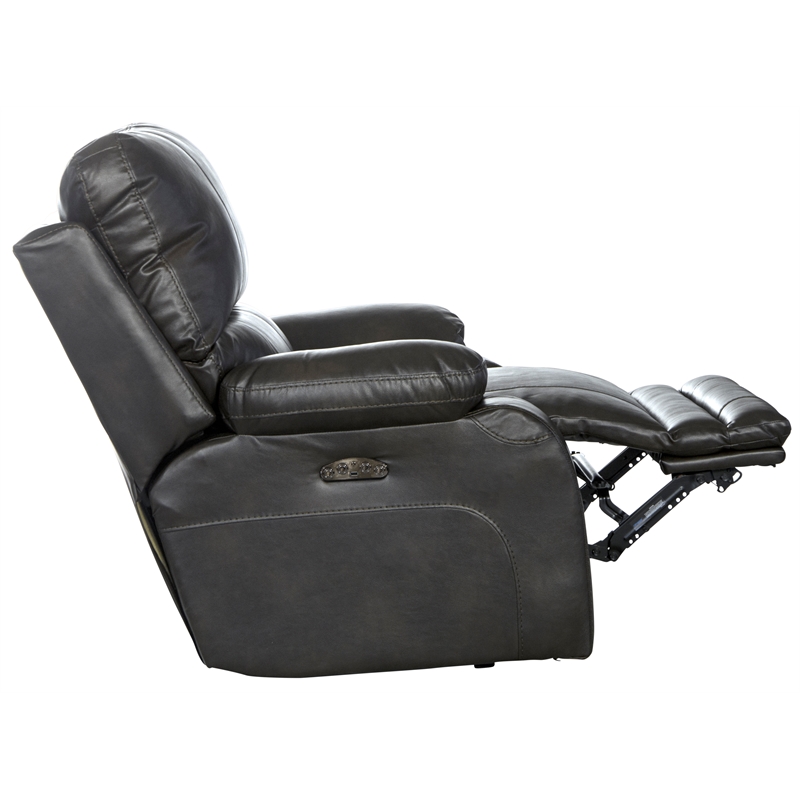 Bowery Hill Power Lay Flat Recliner with Power Headrest in Gray Faux Leather