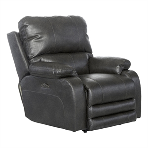 Bowery Hill Power Lay Flat Recliner with Power Headrest in Gray Faux Leather