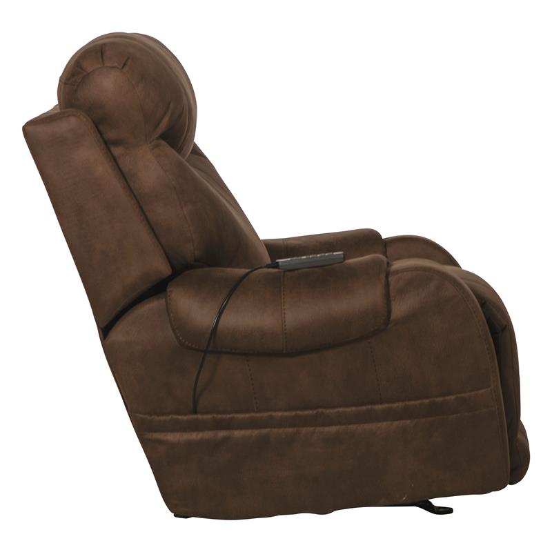 Bowery Hill Power Rocker Recliner with Heat & Massage in Brown Polyester Fabric